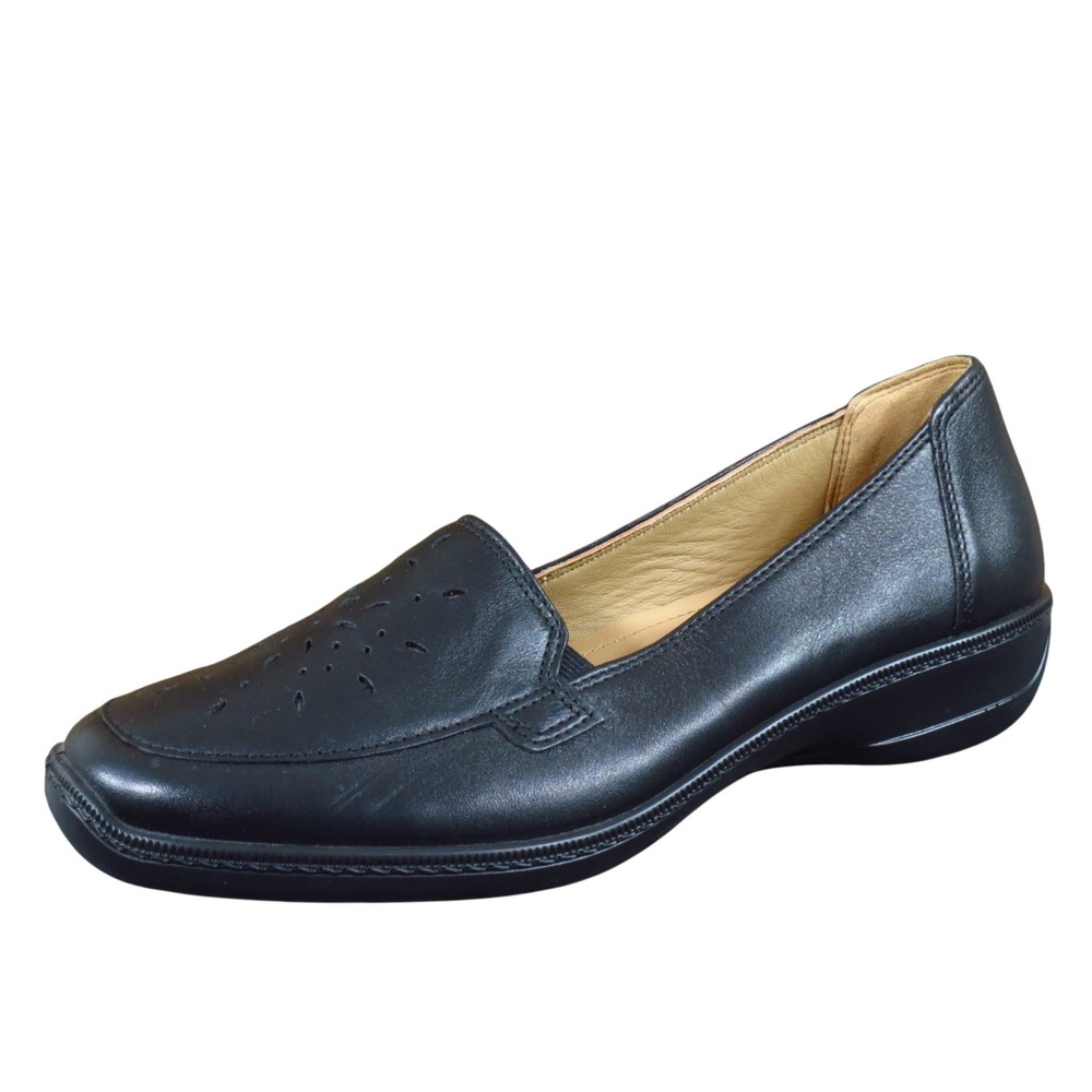 Hotter Topaz Womens 9.5 Black Leather Loafers Comfort Casual Work Shoes